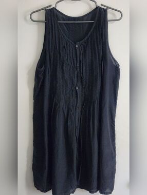 cp shades Dress Size L Gray Pintuck Front Cotton Silk Blend Semi Sheer